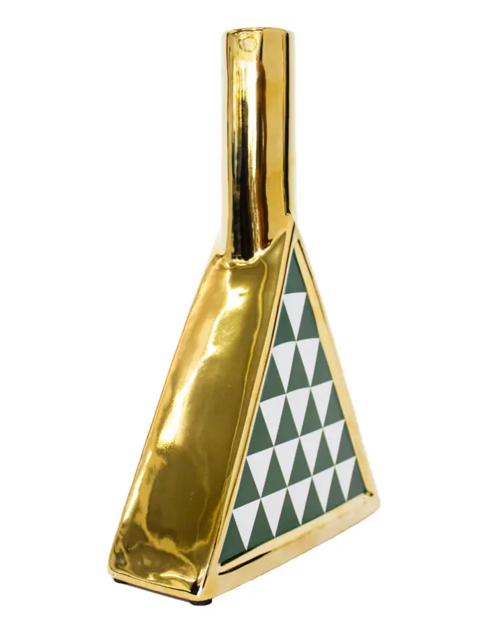 Jarrón de porcelana dorado triangular verde con blanco de 16.8x6.5x25.5cm - Image 3