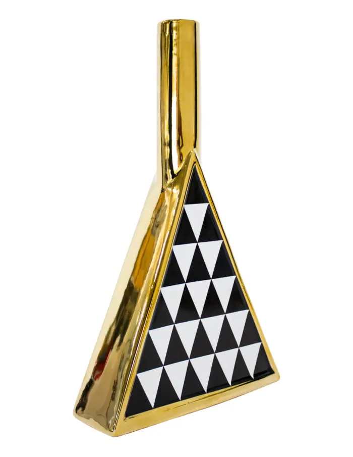 Jarrón de porcelana dorado triangular negro con blanco de 20x7x34cm - Image 3