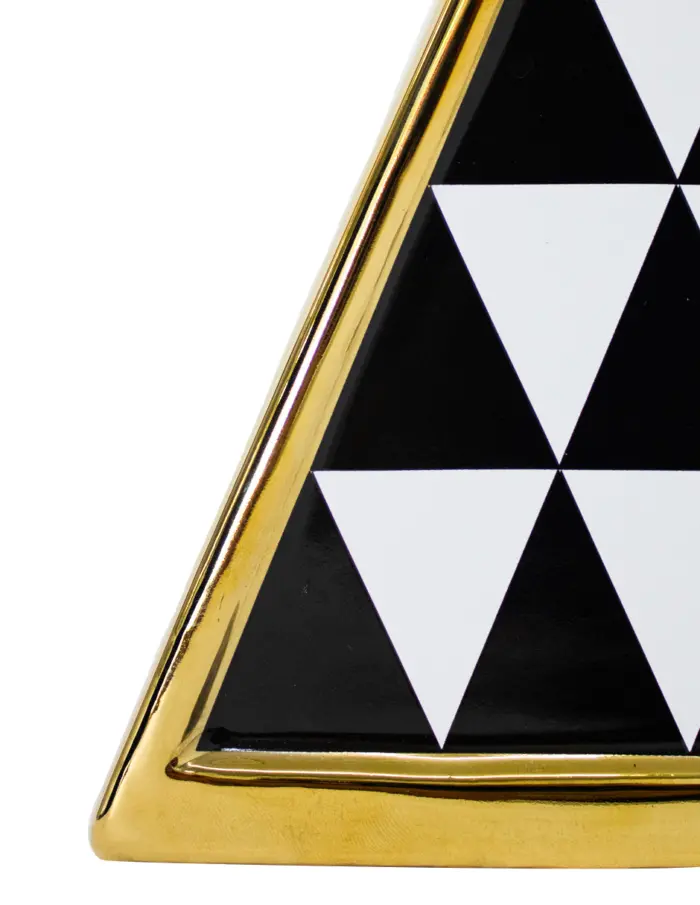Jarrón de porcelana dorado triangular negro con blanco de 20x7x34cm - Image 4