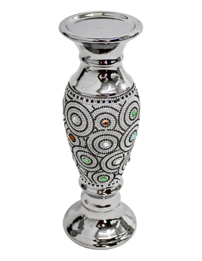 Candelabro de porcelana plateado con incrustaciones de cristales brillosos de 10.5x10.5x30cm - Image 2