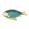 Platón de porcelana diseñó pescado verde con dorado de 38x31x3.8cm - Image 2