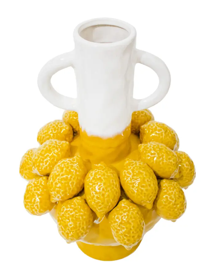 Florero de porcelana amarillo con blanco y limones amarillos de 30.5x30.5x42cm - Image 2