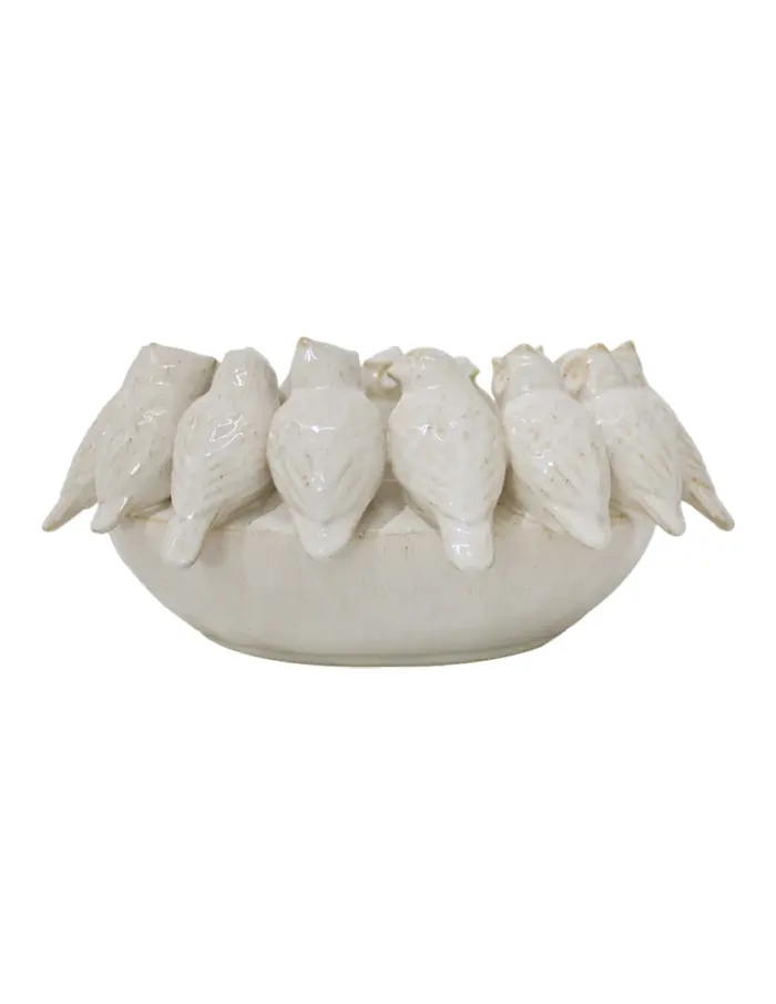 Base de porcelana blanca con buhos en la orilla de 34.7x34.7x13.5cm - Image 2