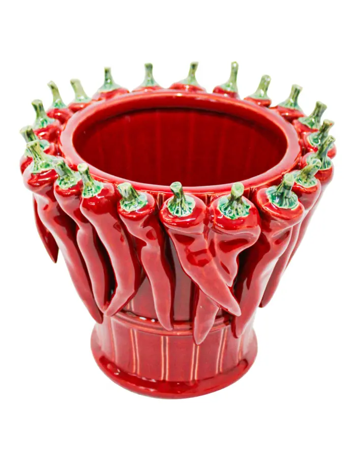 Florero de porcelana con chiles rojos de 22.8x22.8x19.2cm - Image 2