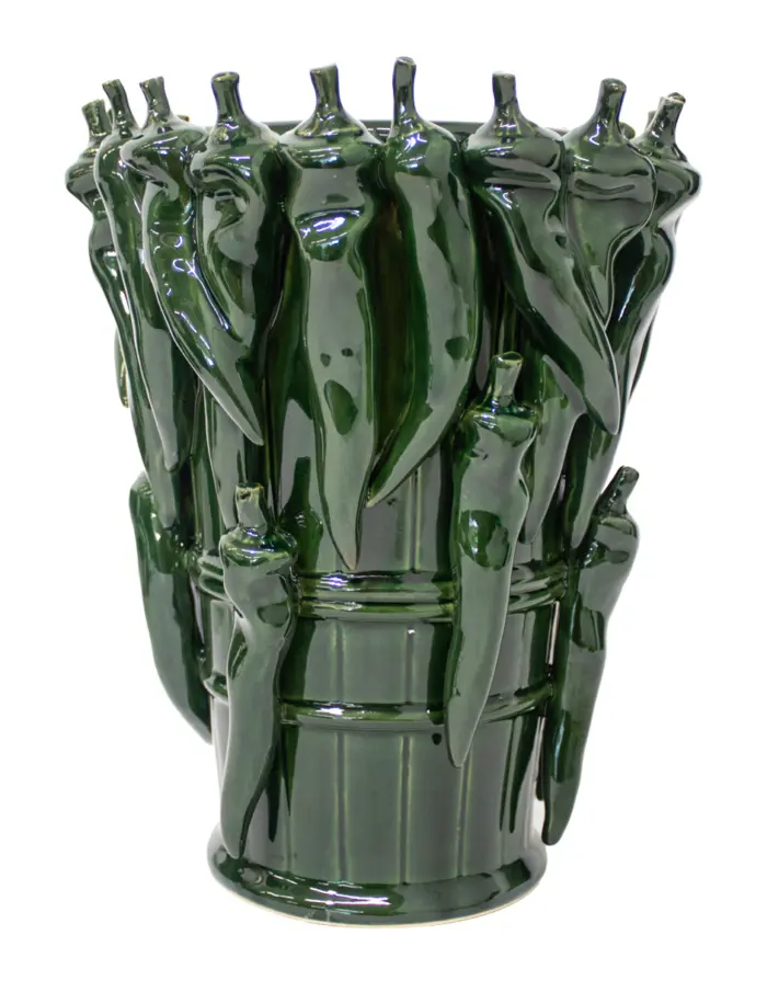 Florero de porcelana con chiles verdes de 21.5x21.5x27cm - Image 2