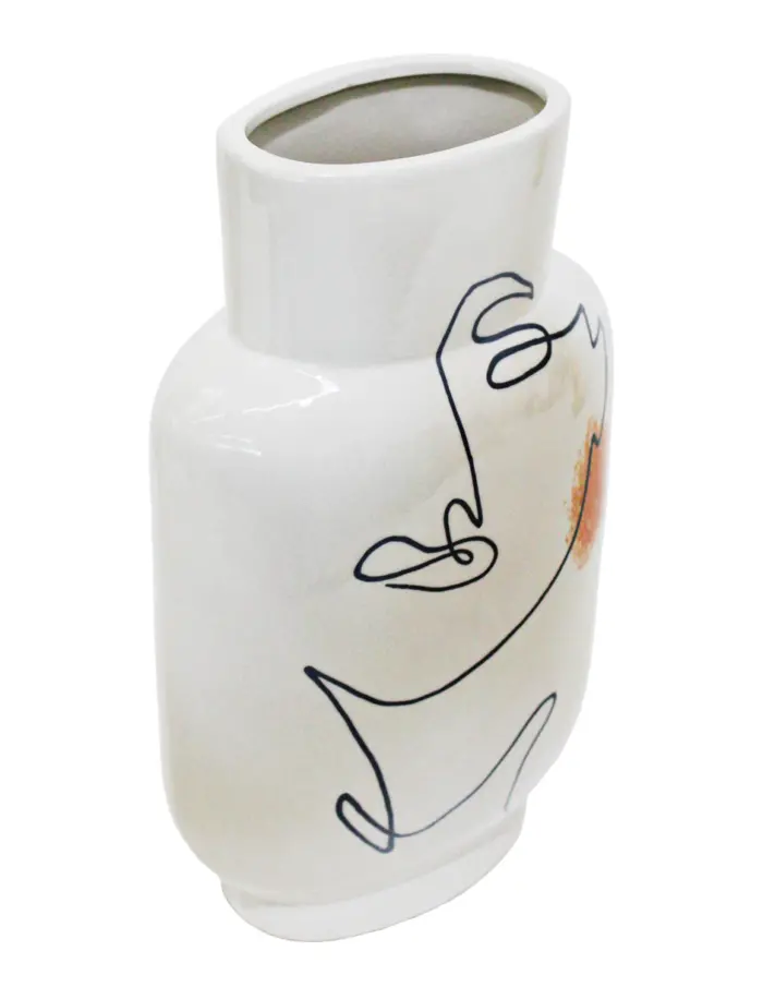 Florero de porcelana blanco diseño rostro de 19x12.5x32.5cm - Image 2