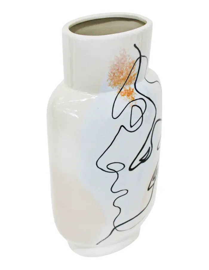 Florero de porcelana blanco diseño rostro de 20x14.2x39cm - Image 2