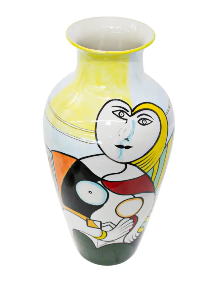 Jarrón de porcelana blanco con rostro de mujer de colores de 29x29x62.5cm - Image 2