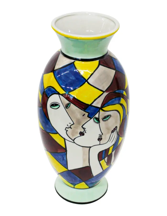 Florero de porcelana diseño rostro de mujeres de 17.5x17.5x38.5cm - Image 2