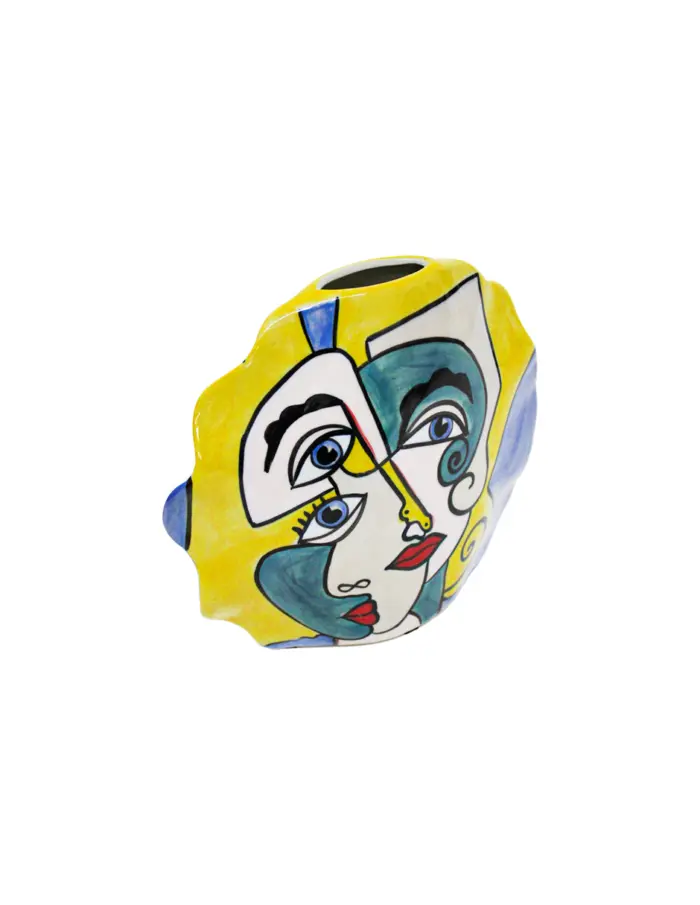 Florero de porcelana ondulado con rostros de mujeres de 22.5x7.7x20cm - Image 2