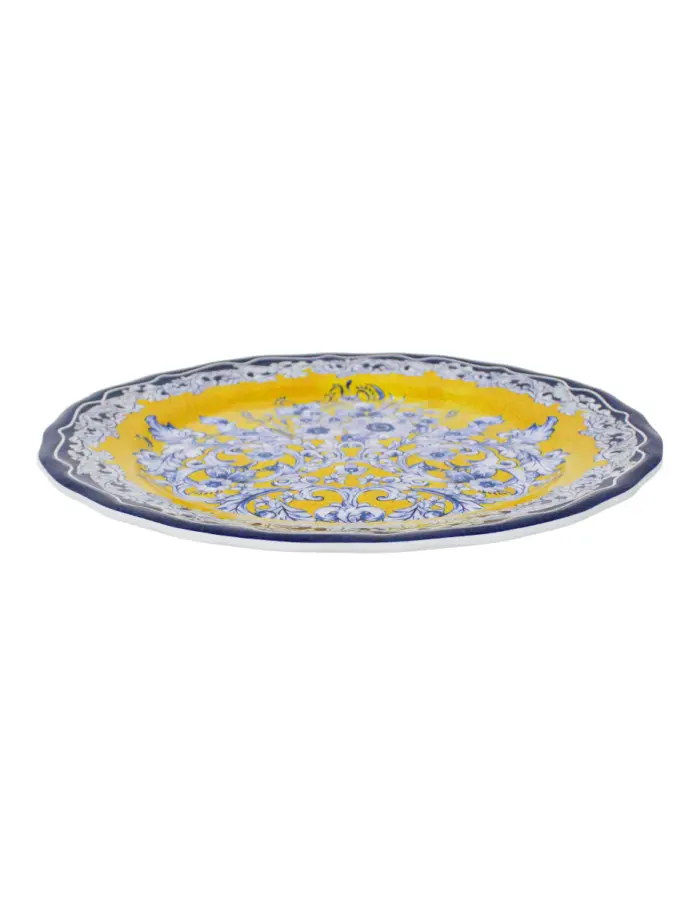 Plato de melamina amarillo con flores azules de 32x32x3cm - Image 2