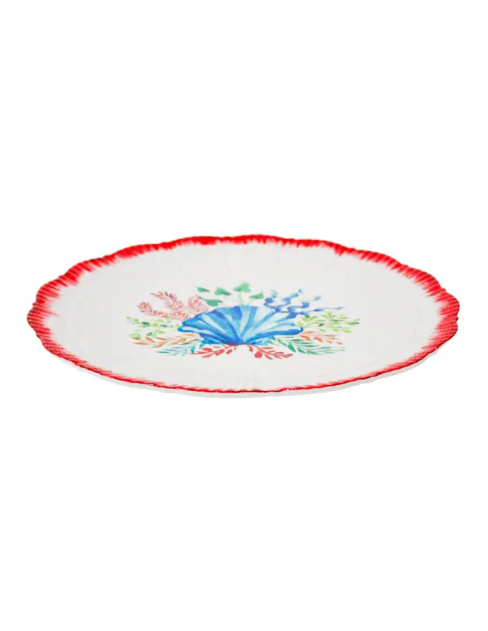 Plato de melamina estampado almeja azul con orilla roja de27.9x27.9x2.8cm - Image 2