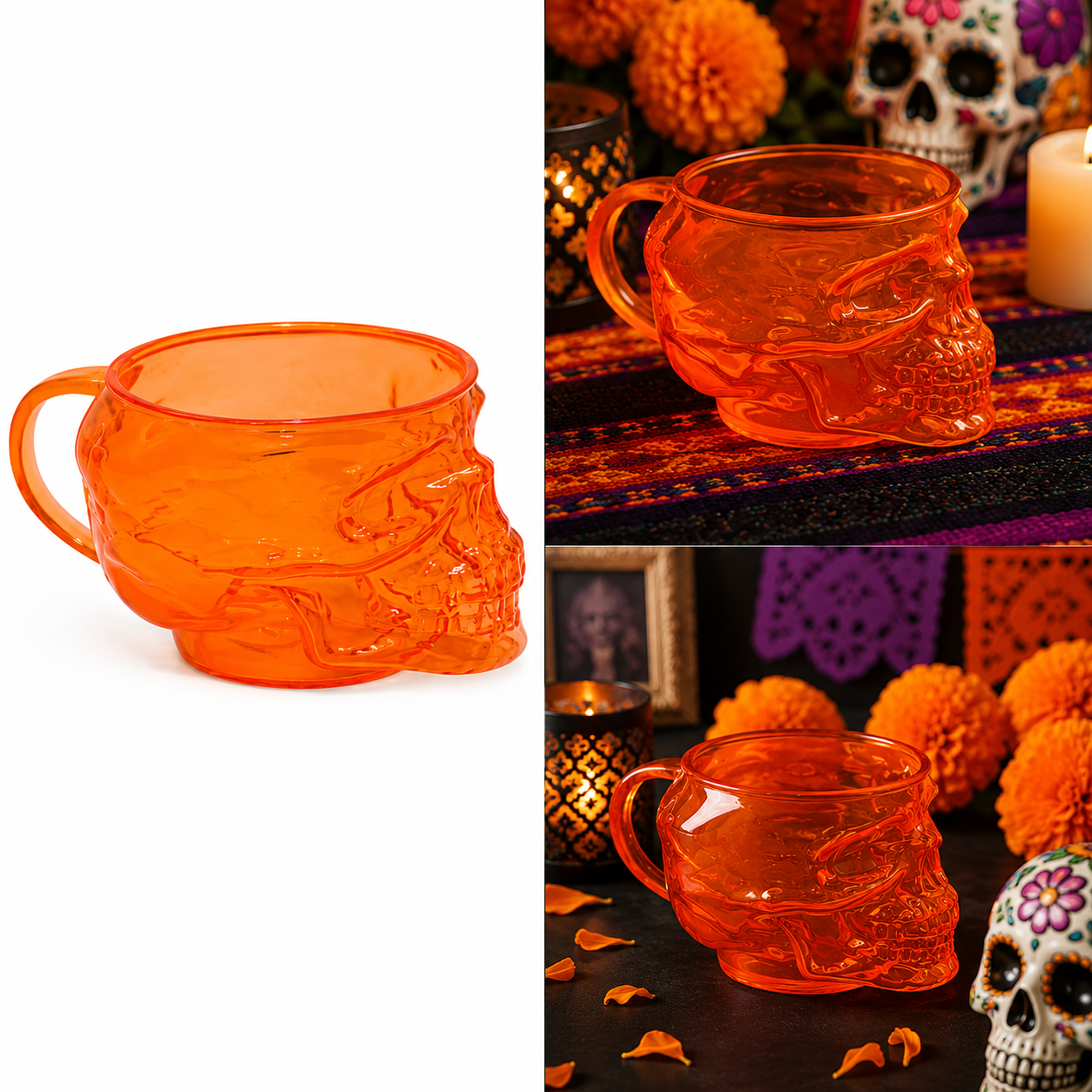 Taza de Cráneo Naranja Translúcida