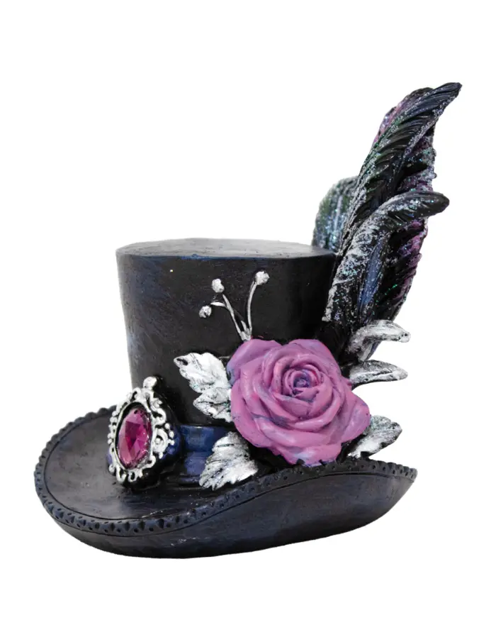 Sombrero con flores y plumas de resina de 12.5x11x13cm - Image 2