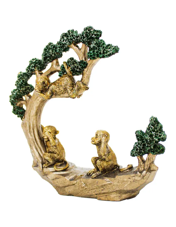 Escultura de chimpancés dorados con árboles de resina de 22.5x5x20cm - Image 2
