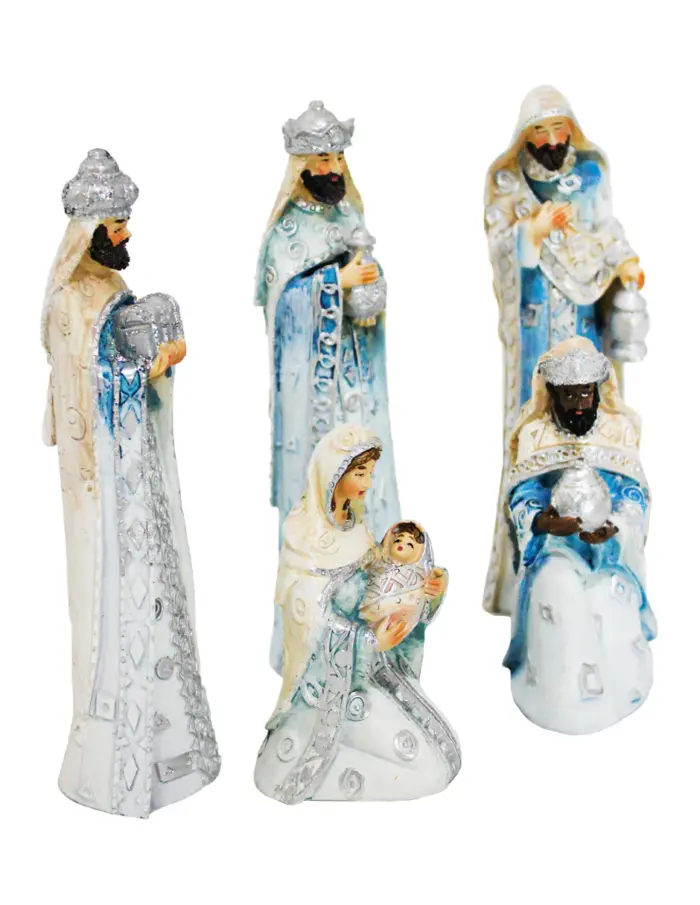 Nacimiento de 5 figuras de resina azul claro de 22x4x15.5cm - Image 2