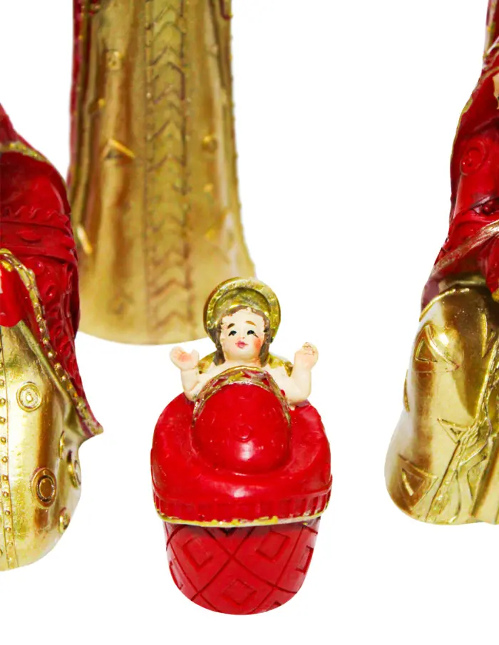 Nacimiento de 9 figuras de resina rojo con dorado de 16.20x1.2x19.20cm - Image 2
