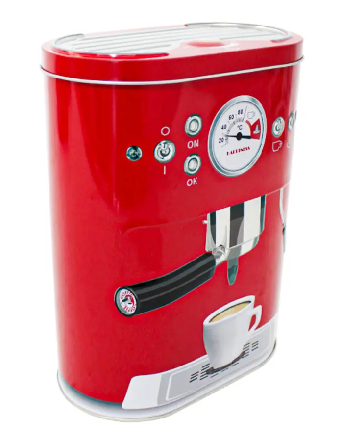 Caja de lámina c/tapa diseño Máquina de Café roja de 17.2x10.2x22.3cm - Image 2