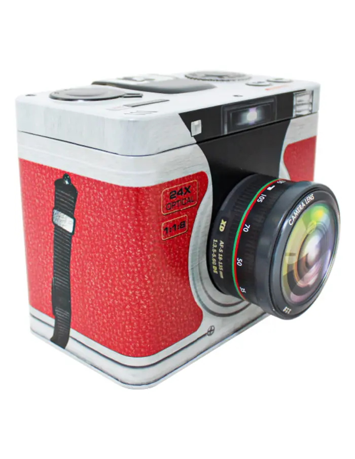 Caja de lámina con tapa diseño Cámara Fotográfica roja de 18.4x14.2x14.8cm - Image 2