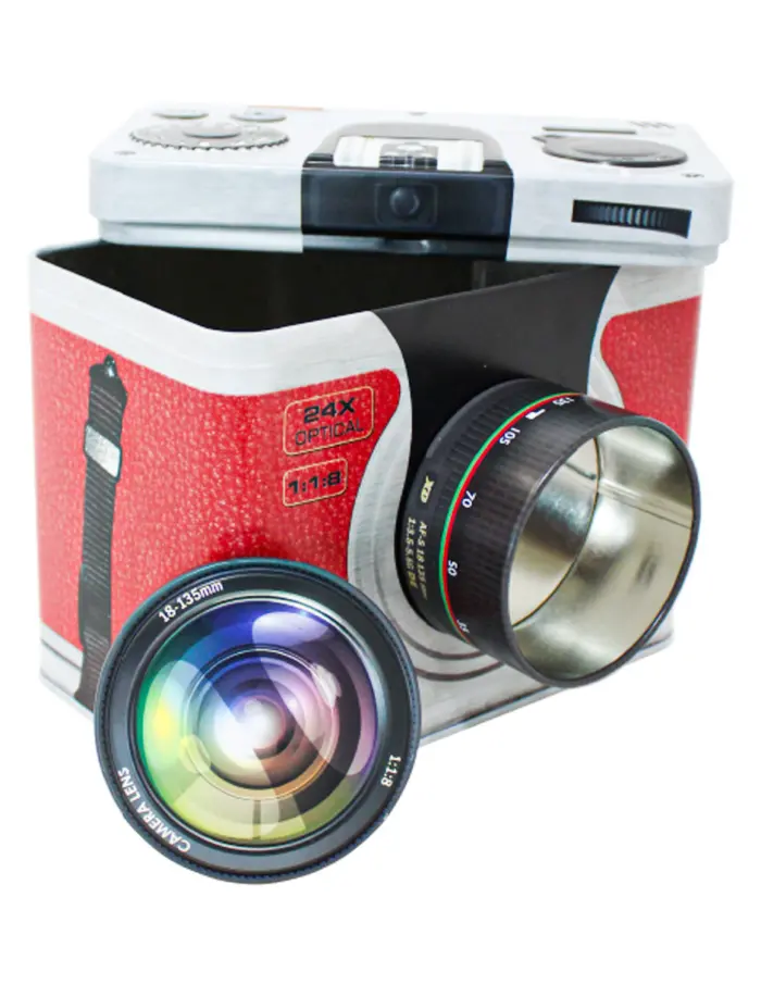 Caja de lámina con tapa diseño Cámara Fotográfica roja de 18.4x14.2x14.8cm - Image 4