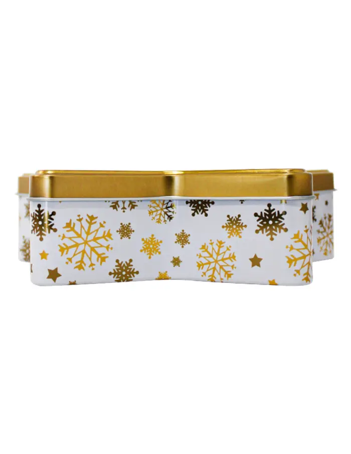 Caja de lámina dorada en forma de estrella con copos de nieve de 22.9x22x6.1cm - Image 3