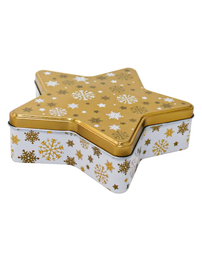 Caja de lámina dorada en forma de estrella con copos de nieve de 22.9x22x6.1cm - Image 4