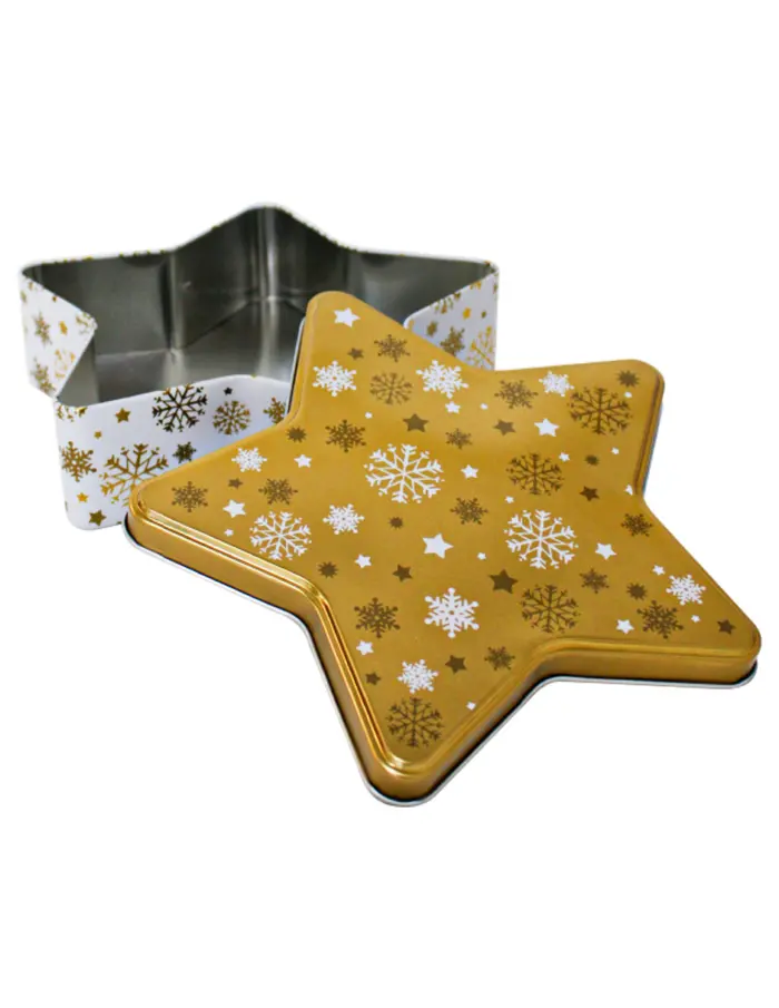 Caja de lámina dorada en forma de estrella con copos de nieve de 22.9x22x6.1cm - Image 5