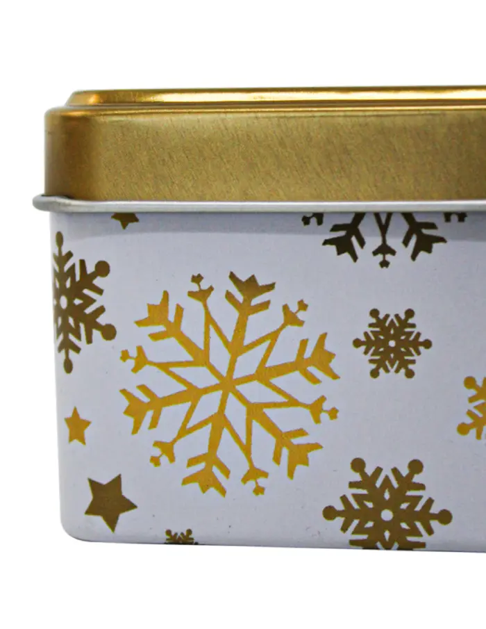 Caja de lámina dorada en forma de estrella con copos de nieve de 22.9x22x6.1cm - Image 6