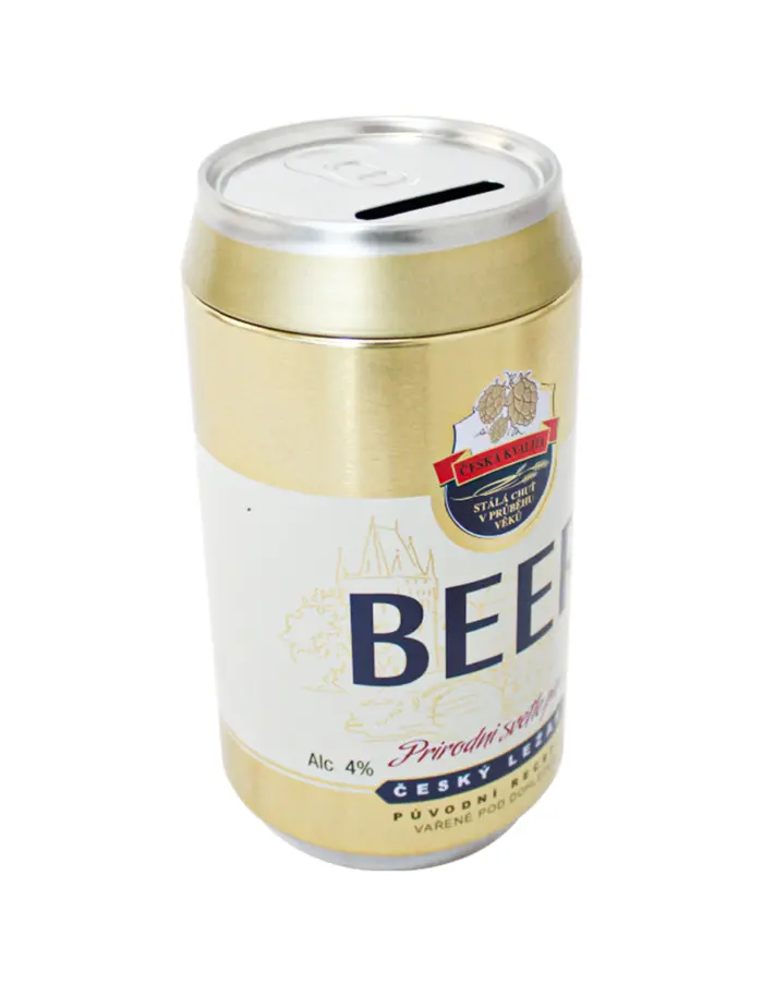 Alcancía de lámina diseño lata de cerveza dorada de 8.6x16.1cm - Image 2