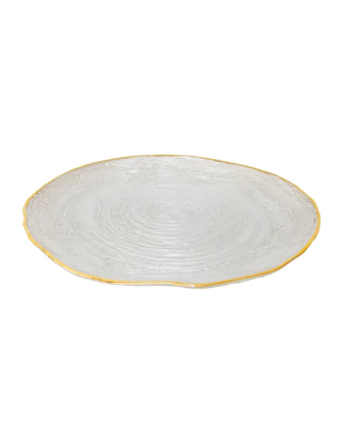 Plato de presentación de cristal blanco con filo dorado de 33cm - Image 2