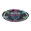 Plato de cristal negro con calaveras iridiscentes y orilla diseño huesos de 32cm - Image 2