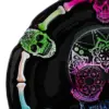 Plato de cristal negro con calaveras iridiscentes y orilla diseño huesos de 32cm - Image 3