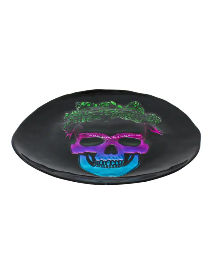 Plato de cristal negro con catrina iridiscente de 32cm - Image 2