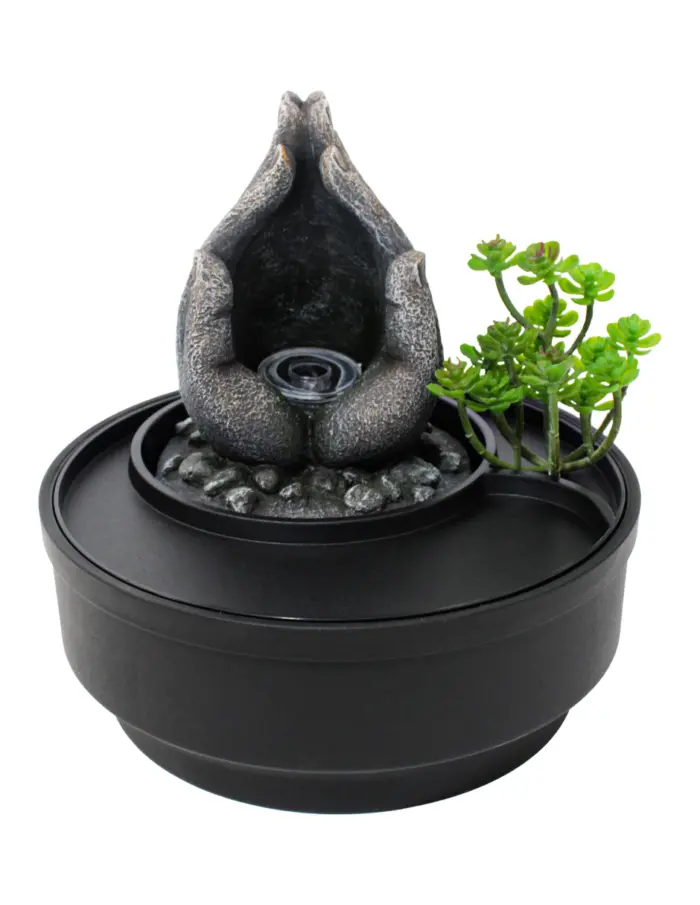 Fuente de poliresina con jardin zen y luz diseño manos de 21x21x21cm - Image 2