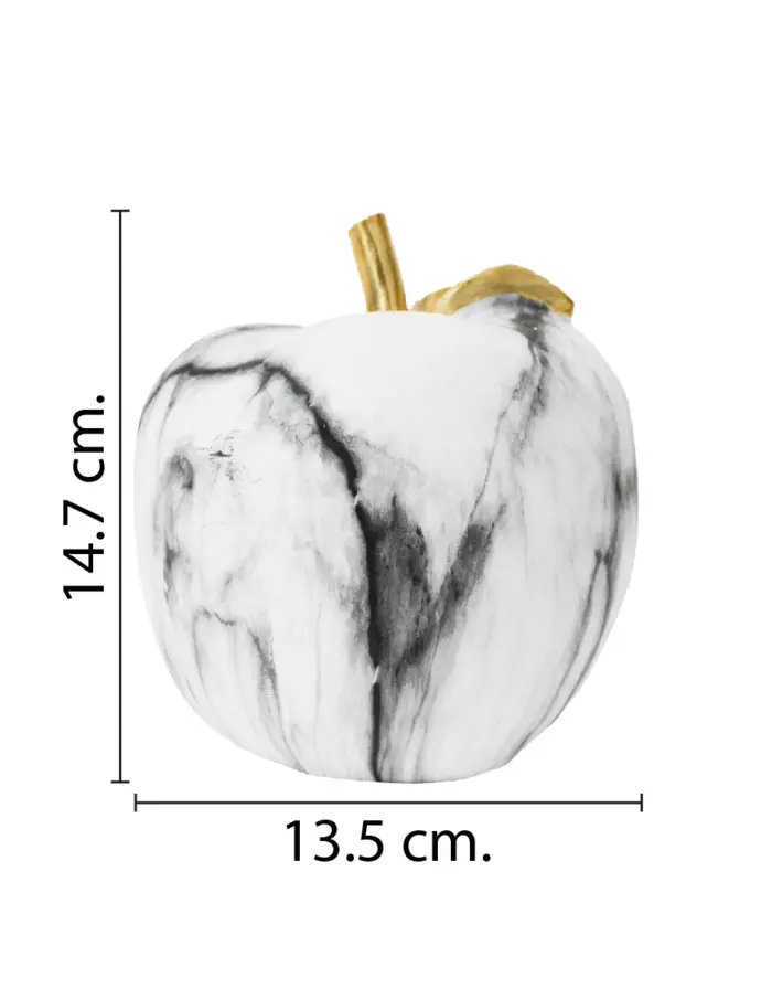 Manzana de poliresina diseño mármol con dorado de 13.5x13.5x14.7cm - Image 2