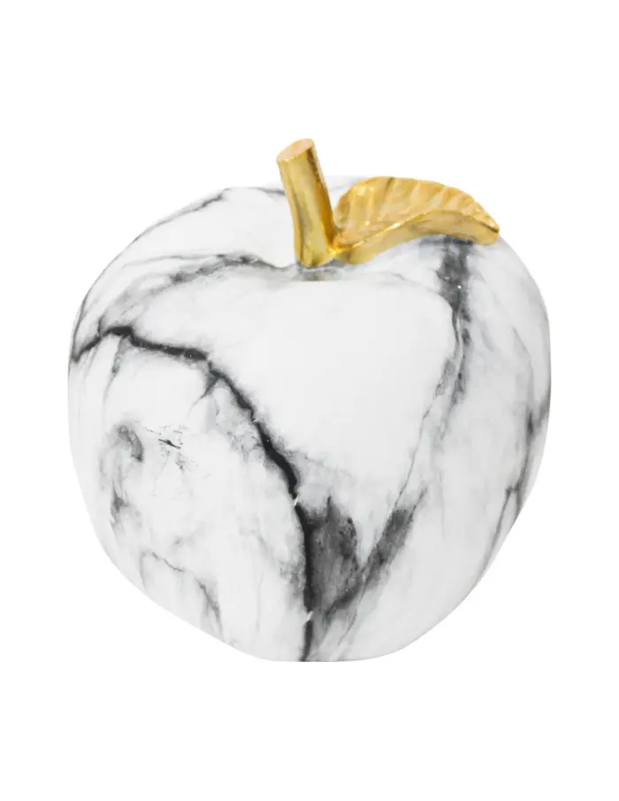 Manzana de poliresina diseño mármol con dorado de 13.5x13.5x14.7cm - Image 3