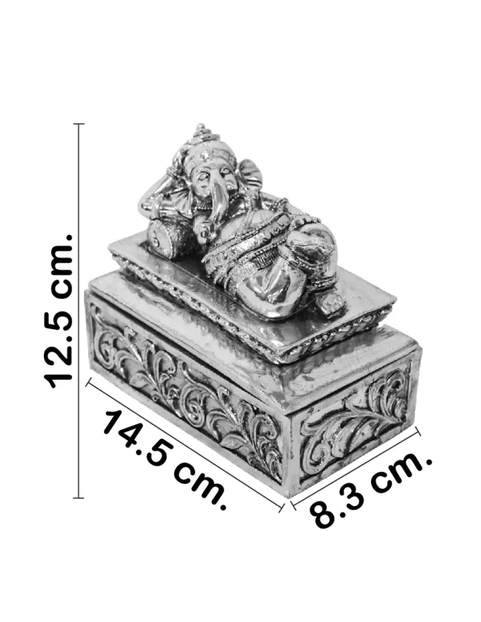 Caja de poliresina con Ganesha recostada plateada de 14.5x8.3x12.5cm - Image 2