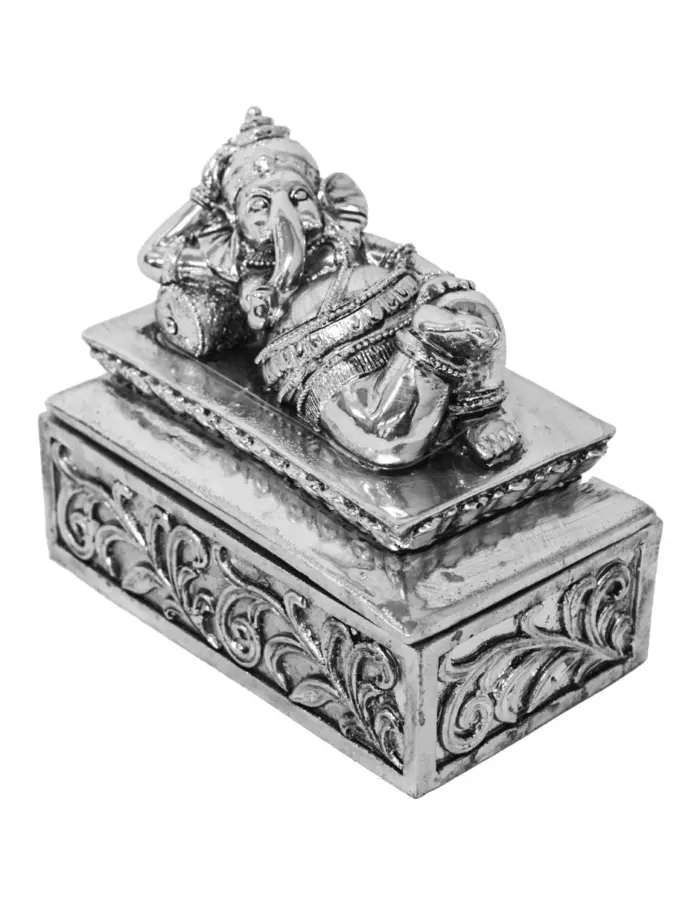 Caja de poliresina con Ganesha recostada plateada de 14.5x8.3x12.5cm - Image 3