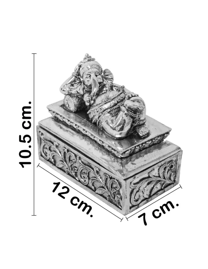 Caja de poliresina con Ganesha recostada plateada de 12x7x10.5cm - Image 2