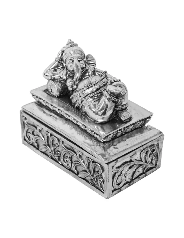 Caja de poliresina con Ganesha recostada plateada de 12x7x10.5cm - Image 3