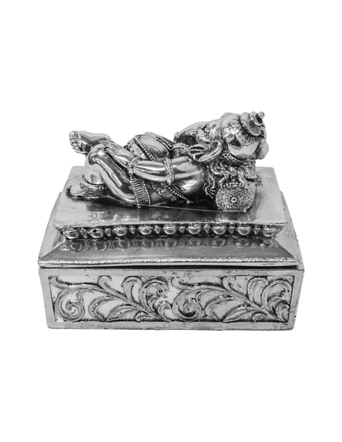 Caja de poliresina con Ganesha recostada plateada de 12x7x10.5cm - Image 4