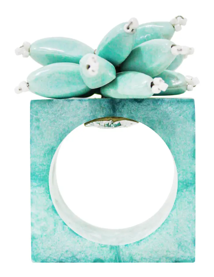 Juego de 4 servilleteros cuadrados de resina aqua diseño flor de 5x3x8cm - Image 2