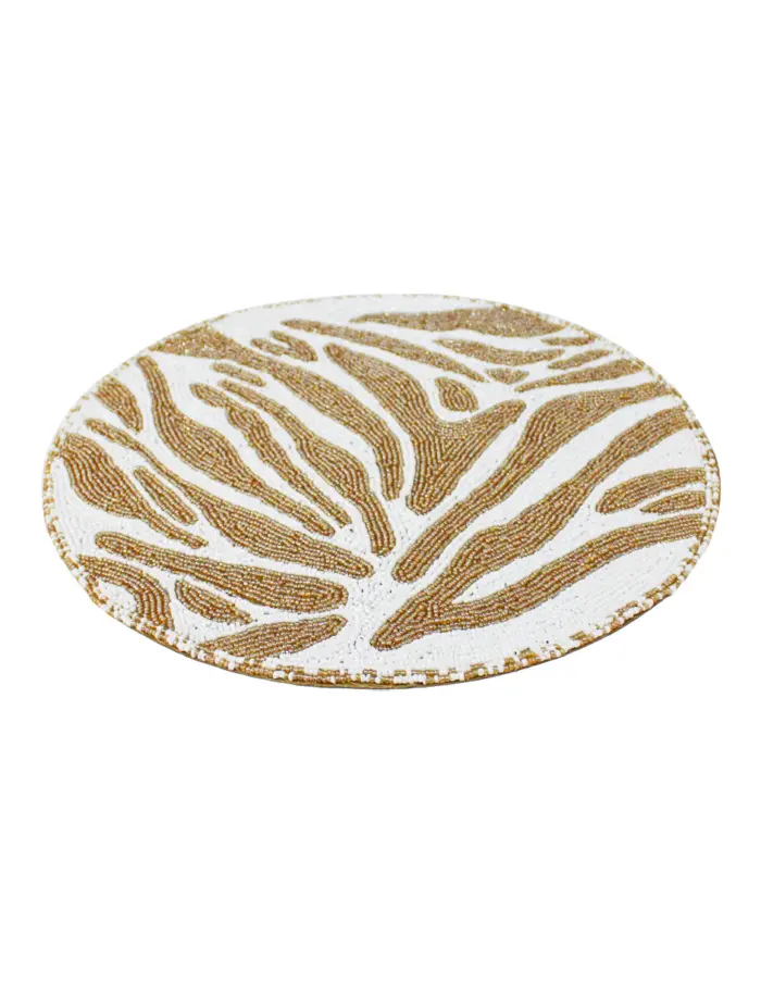 Mantel individual bordado de chaquiras a rayas doradas con blanco de 35cm - Image 2