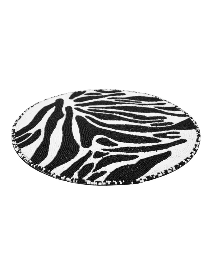 Mantel individual bordado de chaquiras a rayas blanco con negro de 35cm - Image 2
