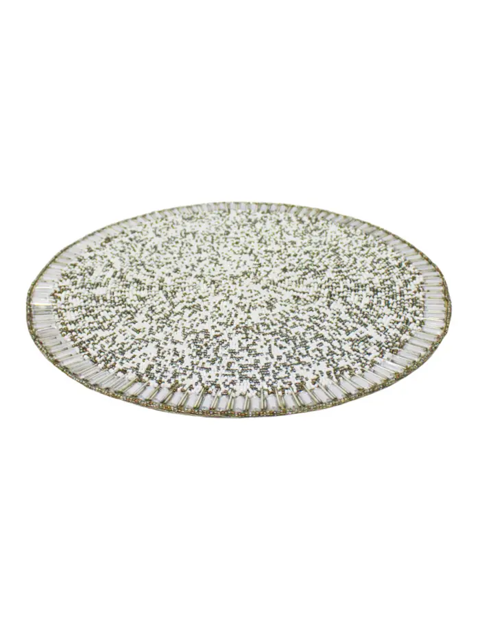 Mantel individual bordado de chaquiras plateado con blanco de 35cm - Image 2