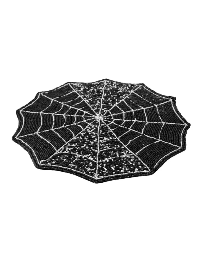 Mantel individual bordado de chaquiras diseño telaraña negra con plateado de 35cm - Image 2