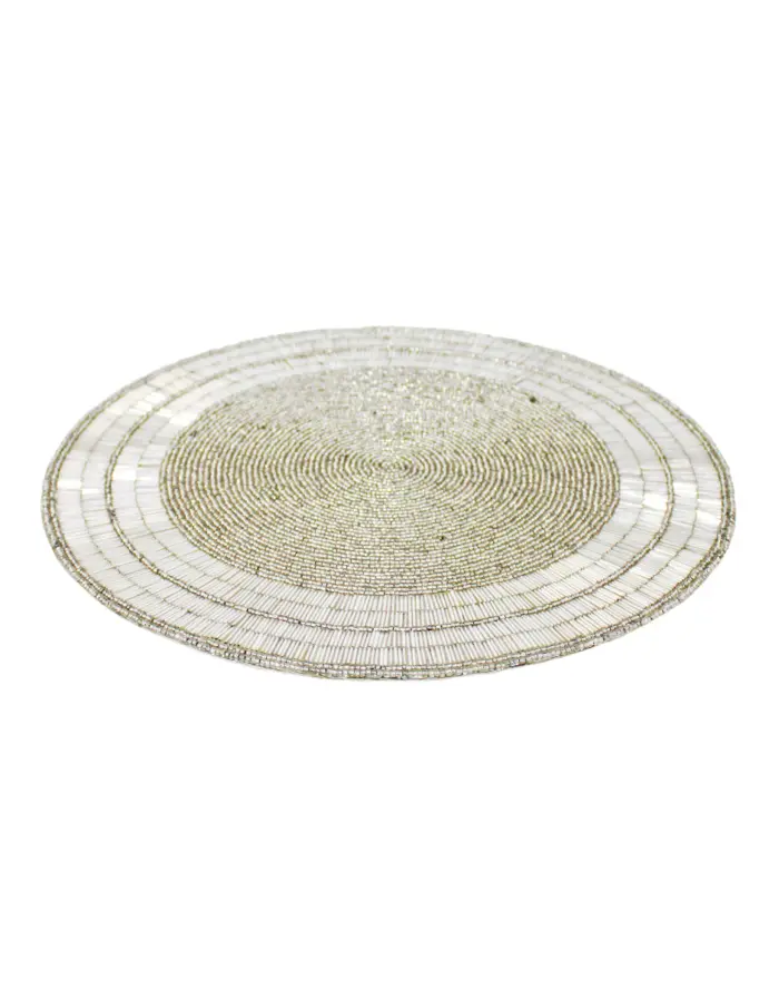 Mantel individual bordado de chaquiras plata con canutillo de 35cm - Image 2