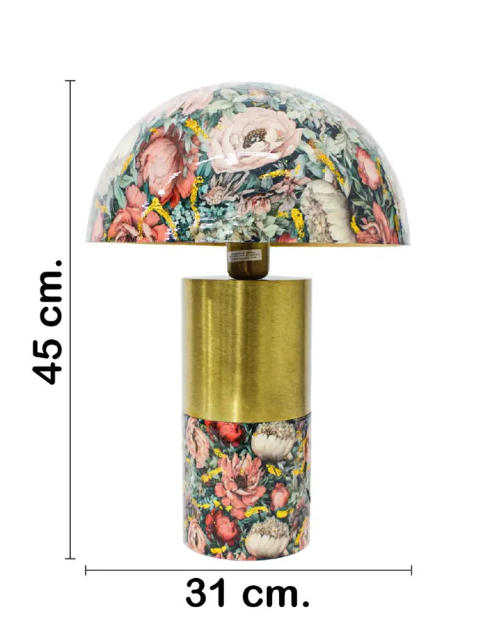 Lámpara de mesa de metal diseño cúpula con flores rosas de 31x31x45cm - Image 2