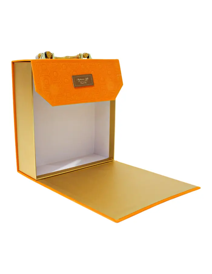Bolsa de carton estampada naranja con asa diseño bambu de 21.5x8x23cm8x21.5x23cm - Image 2