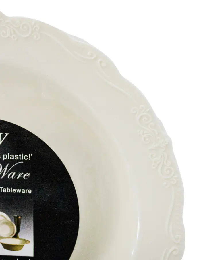 Juego de 6 bowls de plástico beige con orilla grabada de 19x19x3.8cm - Image 2